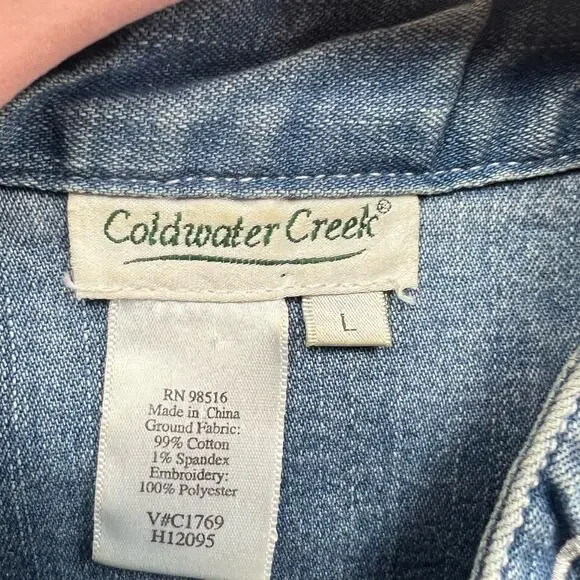 Coldwater Creek Stars Women Washed Blue Jean Jacket Button-Down Size Large - Picture 6 of 10